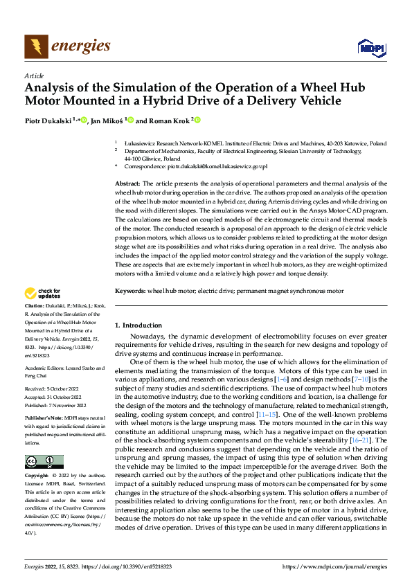 (PDF) Analysis of the Simulation of the Operation of a Wheel Hub Motor ...