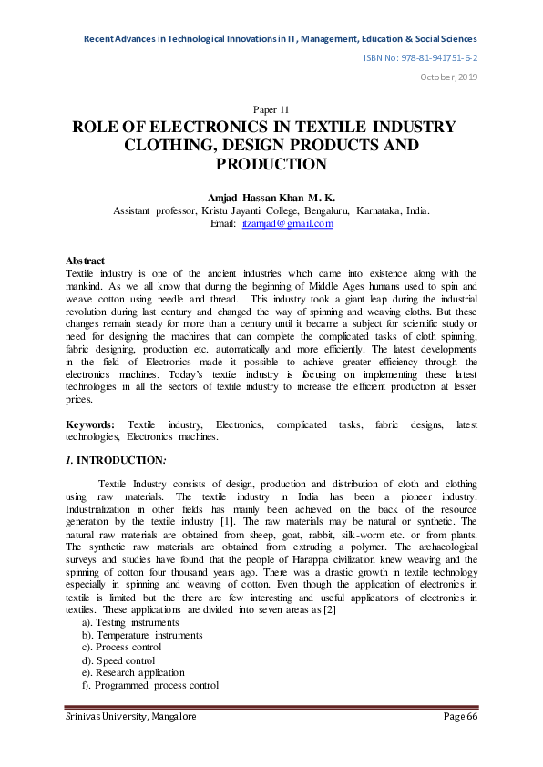 (PDF) Role of Electronics in Textile Industry – Clothing, Design ...