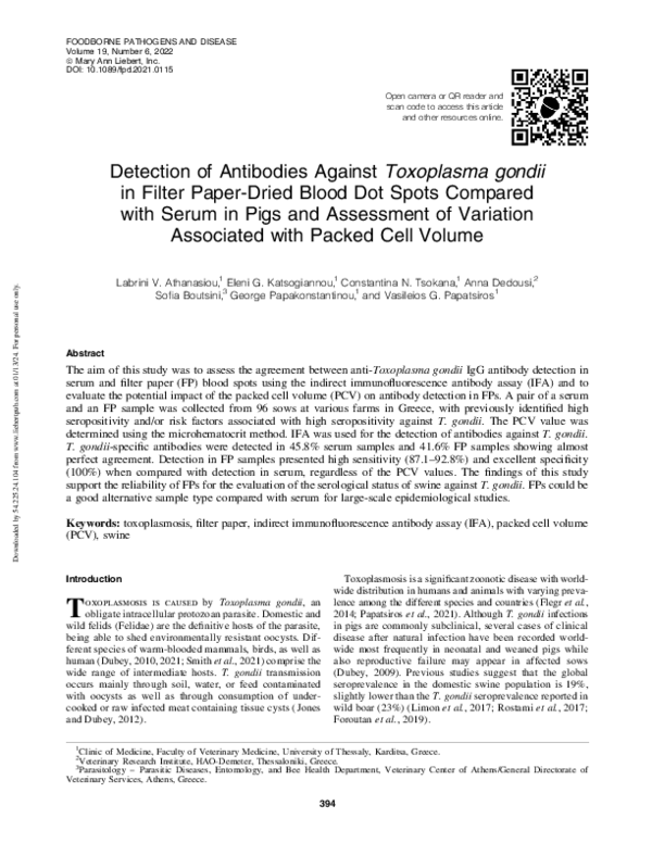 (PDF) Detection of Antibodies Against Toxoplasma gondii in Filter Paper ...