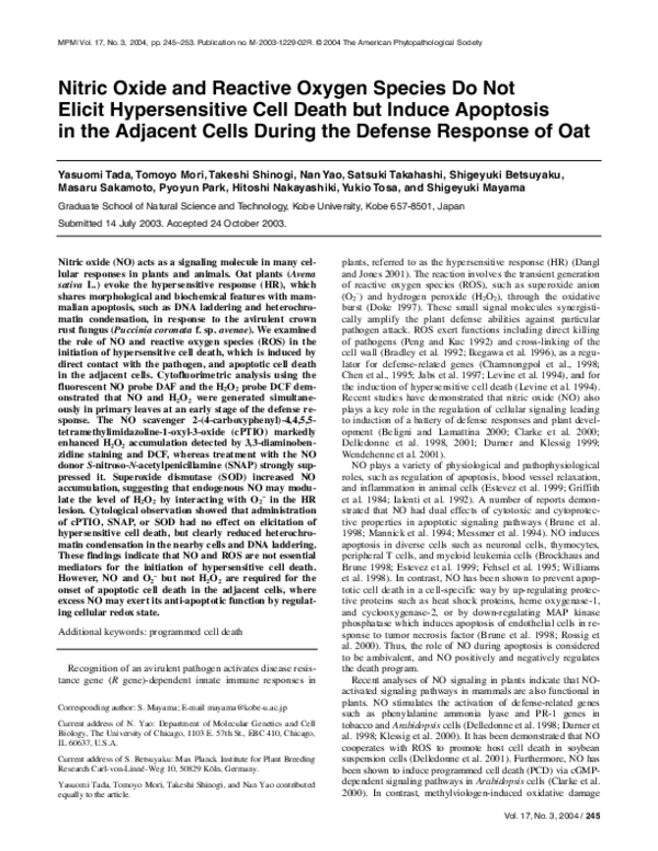 (PDF) Nitric Oxide and Reactive Oxygen Species Do Not Elicit ...