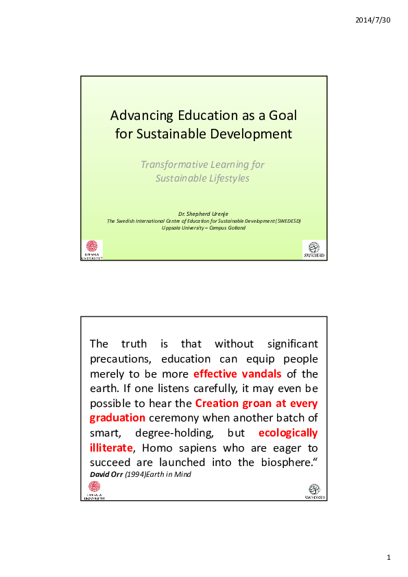 (PDF) Advancing Education as a Goal for Sustainable Development ...