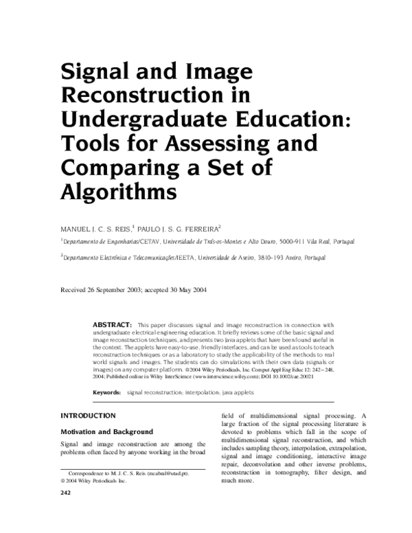 (PDF) Signal and image reconstruction in undergraduate education: Tools ...