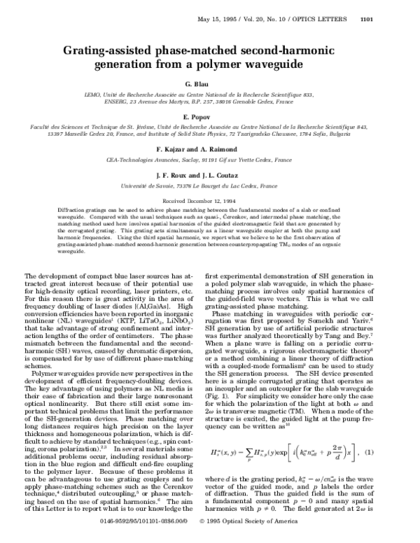 (PDF) Grating-assisted phase-matched second-harmonic generation from a ...