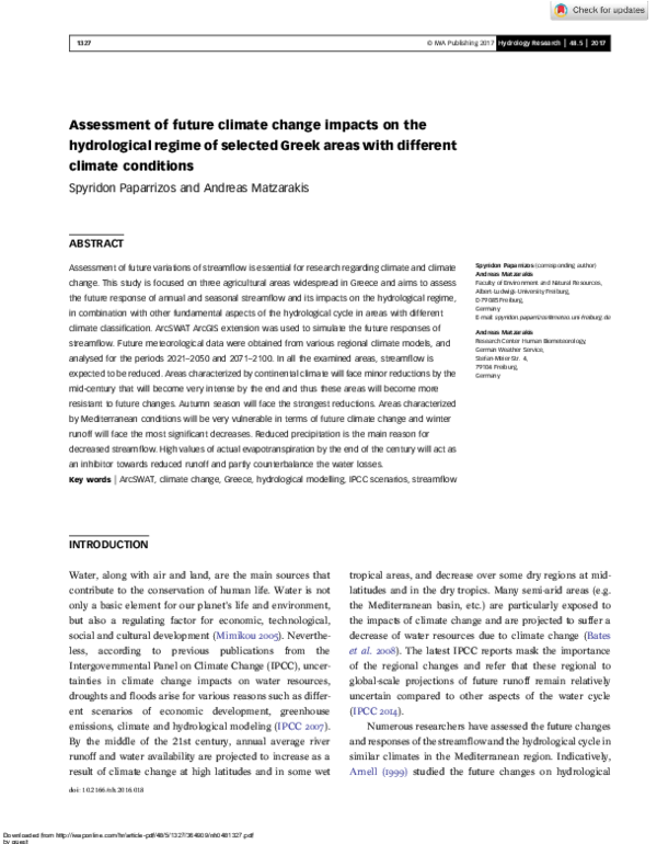 (PDF) Assessment of future climate change impacts on the hydrological ...