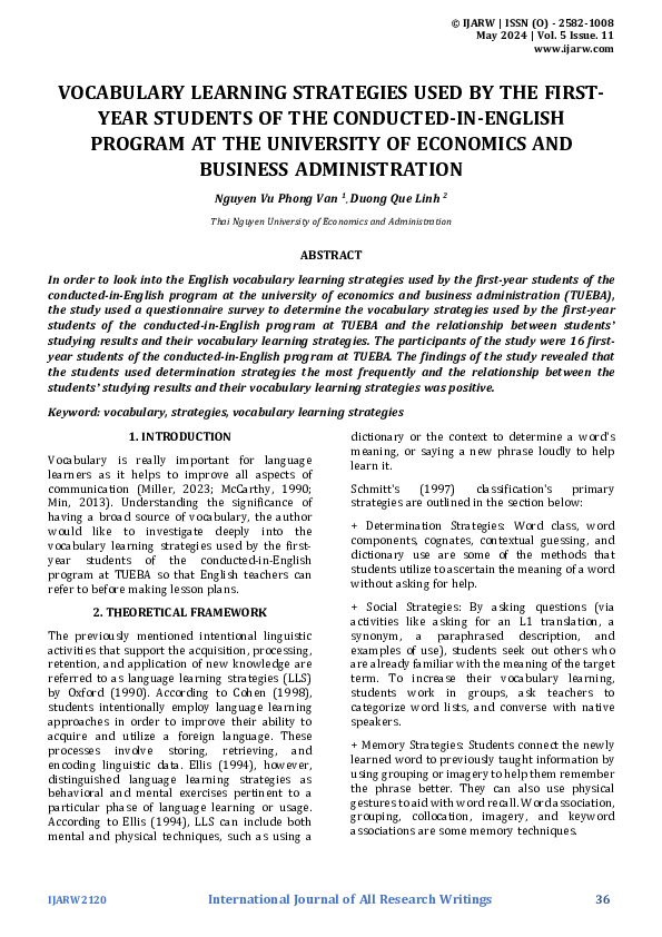 (PDF) VOCABULARY LEARNING STRATEGIES USED BY THE FIRST-YEAR STUDENTS OF ...
