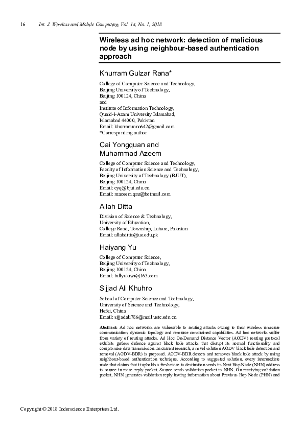 (PDF) Wireless ad hoc network: detection of malicious node by using ...