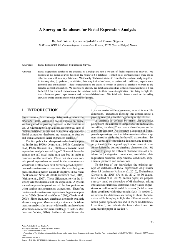 (PDF) A Survey on Databases for Facial Expression Analysis