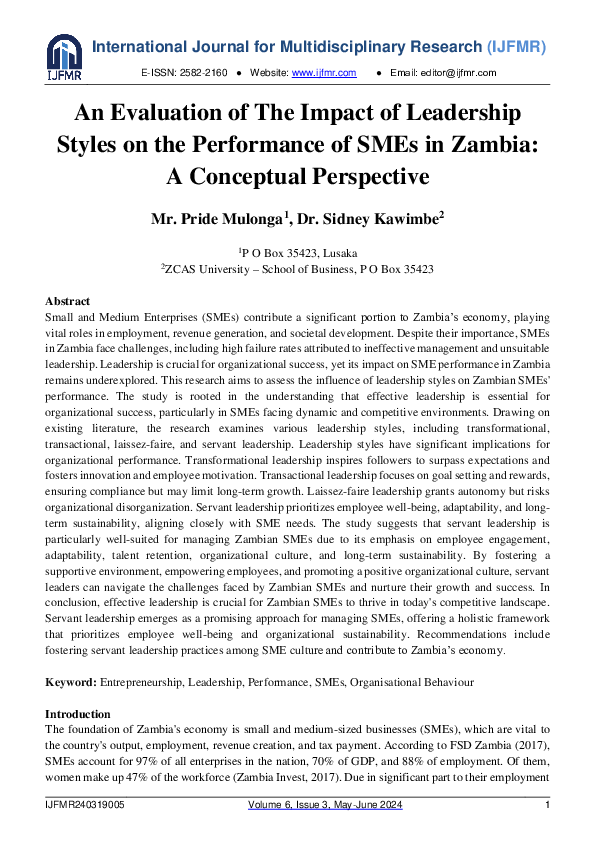(PDF) An Evaluation of The Impact of Leadership on Styles on the ...