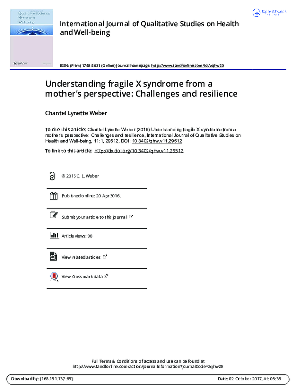 (PDF) Understanding fragile X syndrome from a mother's perspective ...