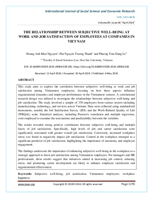 (PDF) The relationship between subjective well-being at work and job ...