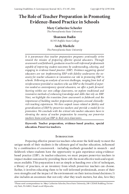 (PDF) The Role of Teacher Preparation in Promoting Evidence-Based ...