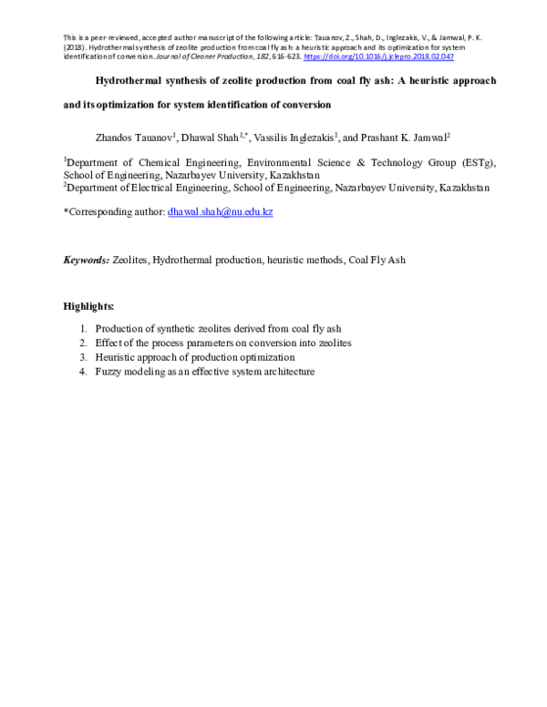 (PDF) Hydrothermal synthesis of zeolite production from coal fly ash: A ...