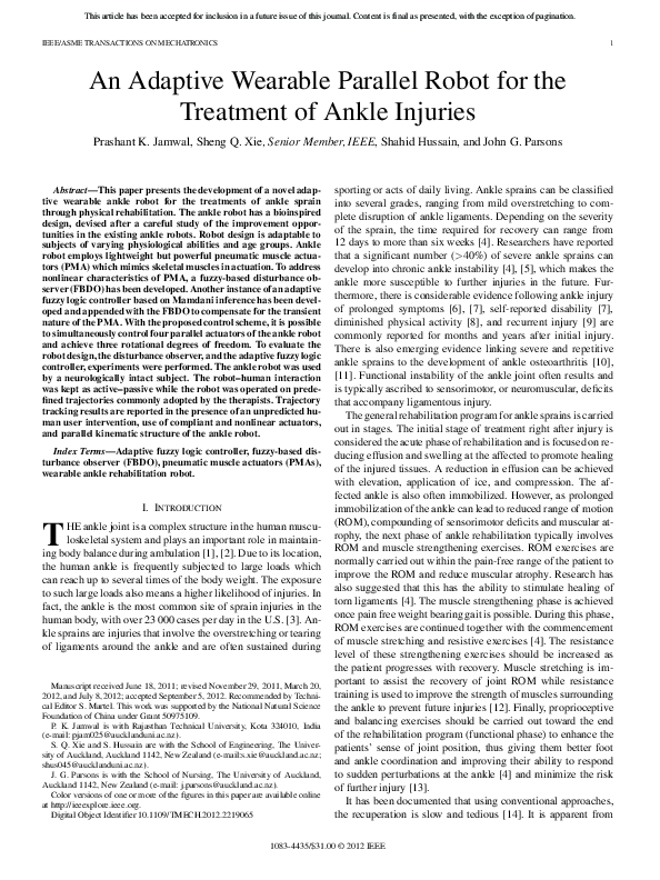 (PDF) An Adaptive Wearable Parallel Robot for the Treatment of Ankle ...