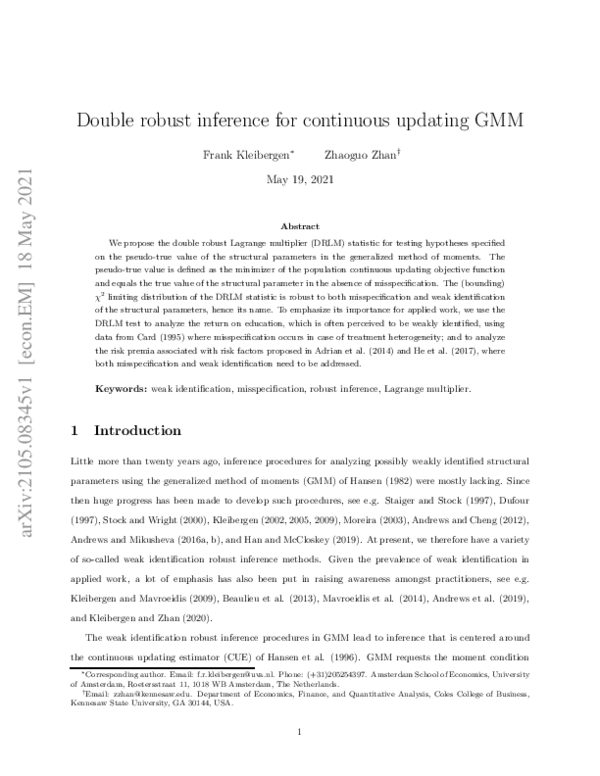 (PDF) Double robust inference for continuous updating GMM