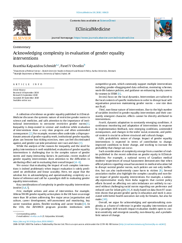 (PDF) Acknowledging complexity in evaluation of gender equality ...