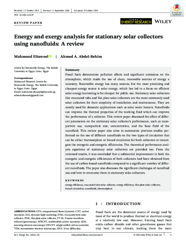 (PDF) Energy and exergy analysis for stationary solar collectors using ...