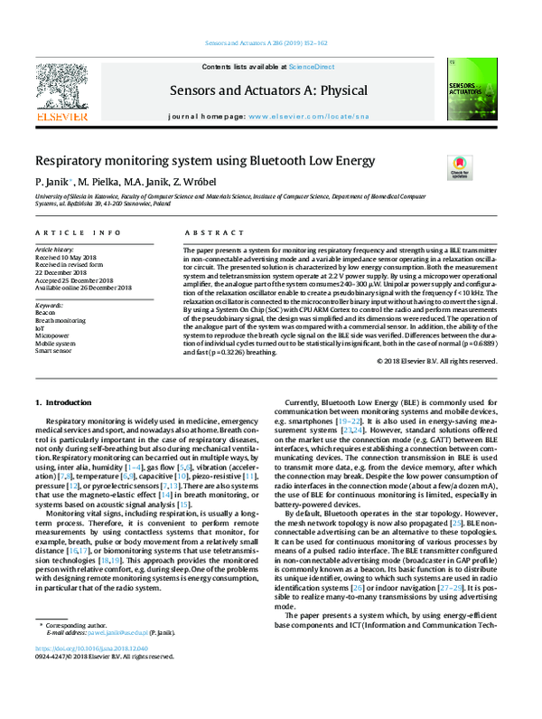 (PDF) Respiratory monitoring system using Bluetooth Low Energy