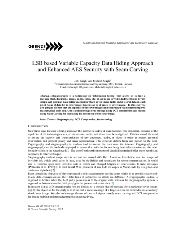 (PDF) LSB based Variable Capacity Data Hiding Approach and Enhanced AES ...