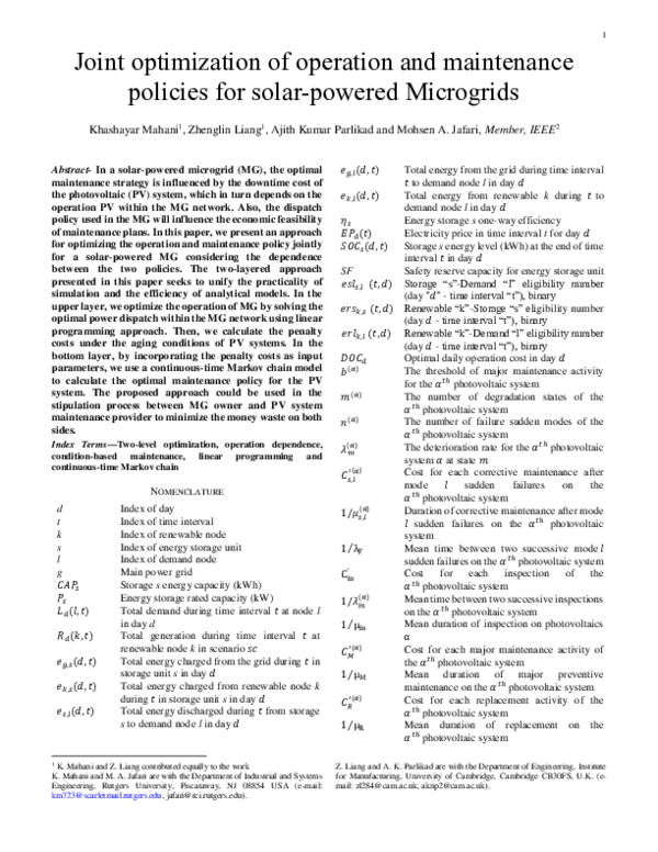 (PDF) Joint Optimization of Operation and Maintenance Policies for ...