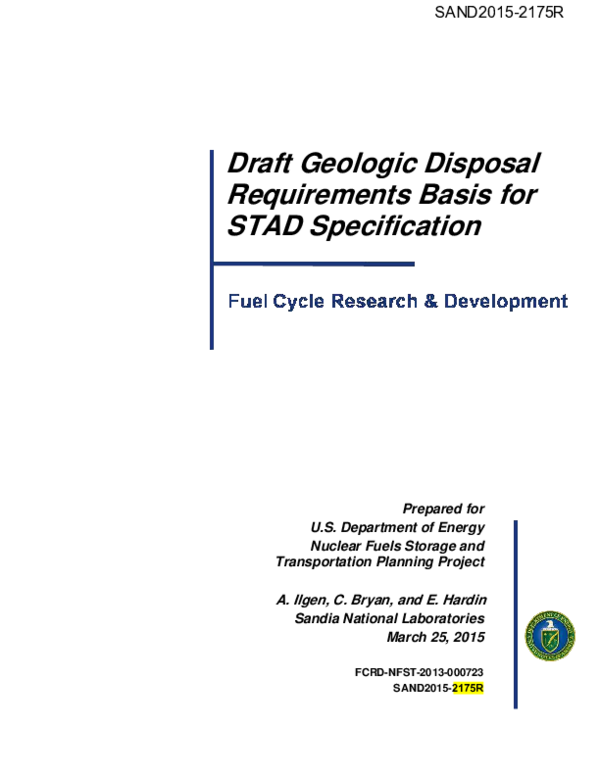 (PDF) Draft Geologic Disposal Requirements Basis for STAD Specification
