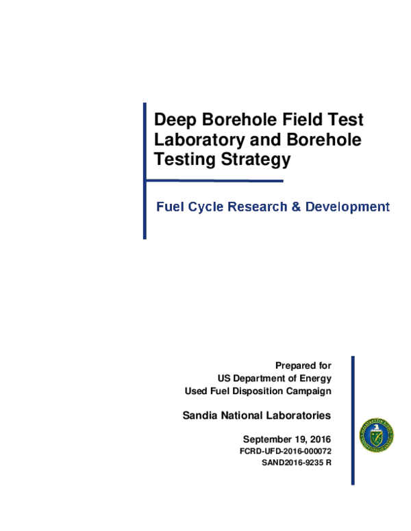 (PDF) Deep Borehole Field Test Laboratory and Borehole Testing Strategy