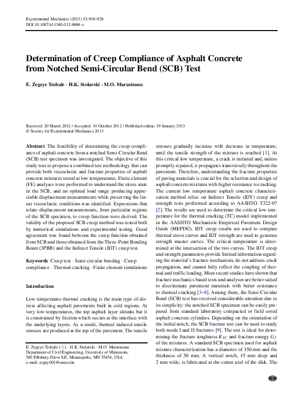 (PDF) Determination of Creep Compliance of Asphalt Concrete from ...