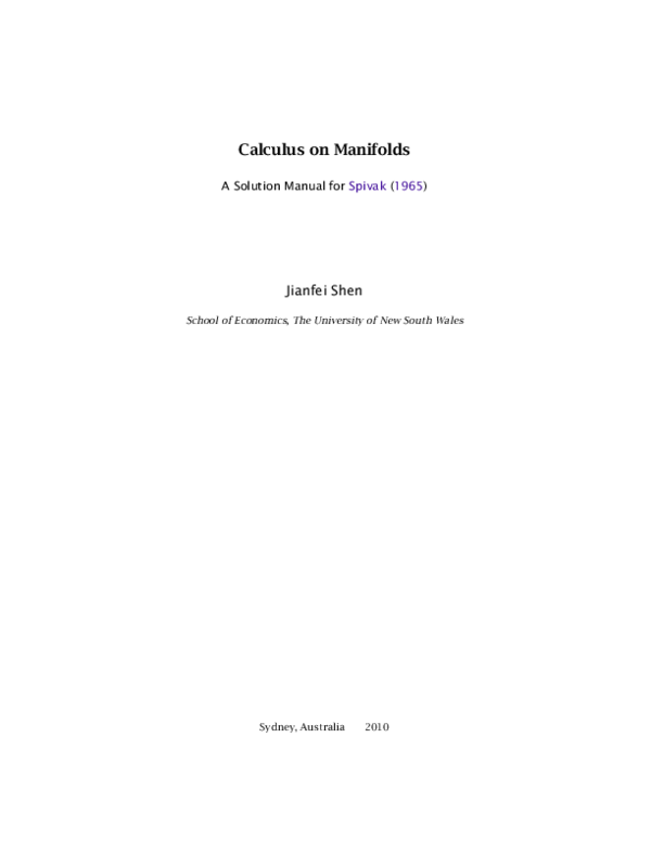 (PDF) Calculus on Manifolds A Solution Manual for Spivak (1965)
