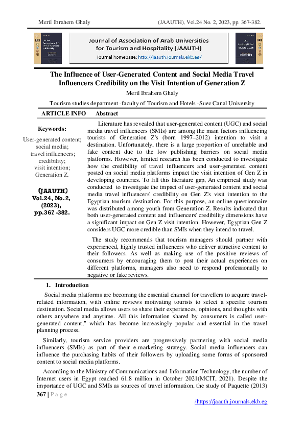 (PDF) The Influence of User-Generated Content and Social Media Travel ...