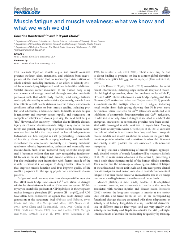 (PDF) Muscle fatigue and muscle weakness: what we know and what we wish ...