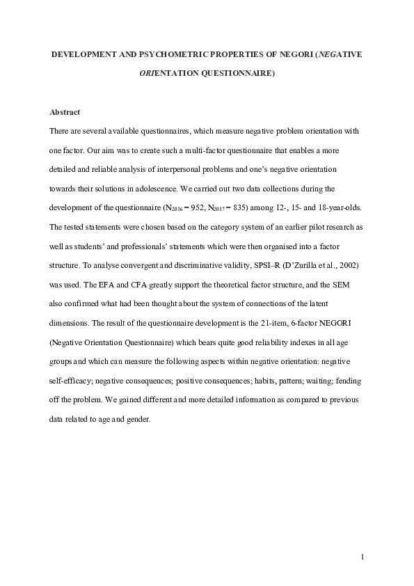(PDF) Development and Psychometric Properties of NEGORI (Negative ...
