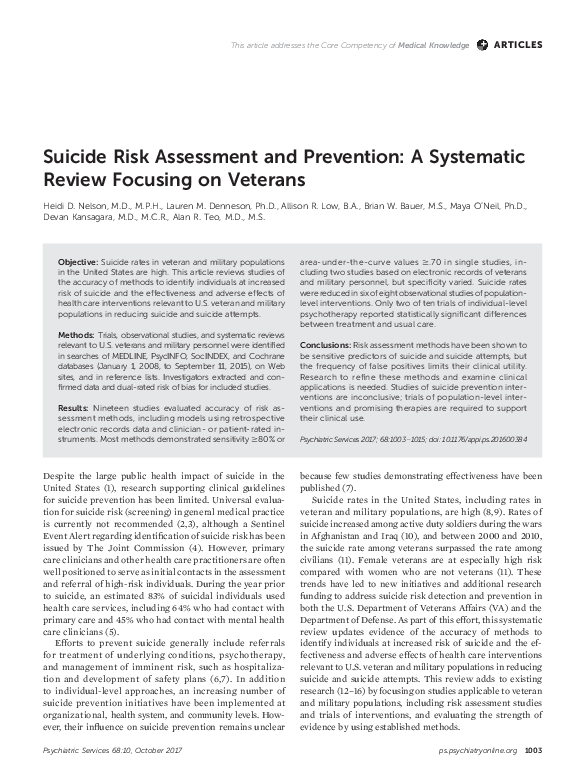 (PDF) Suicide Risk Assessment and Prevention: A Systematic Review ...