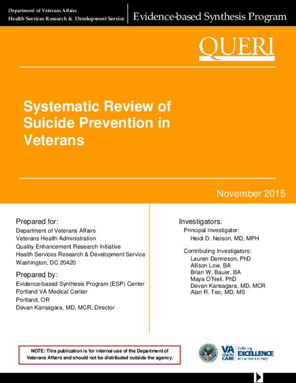 (PDF) Systematic Review of Suicide Prevention in Veterans [Internet]