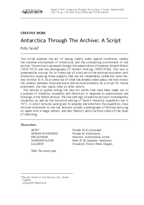 (PDF) Antarctica Through The Archive: A Script