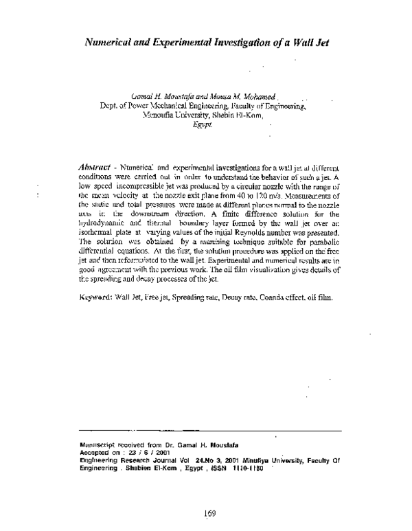 (PDF) Numerical and Experimental Investigation of a Wall Jet