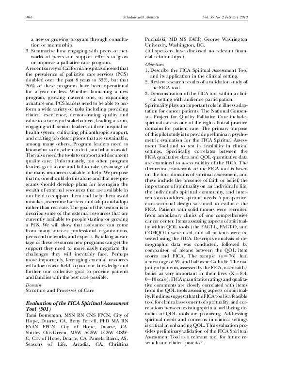 (PDF) Evaluation of the FICA Spiritual Assessment Tool (501)