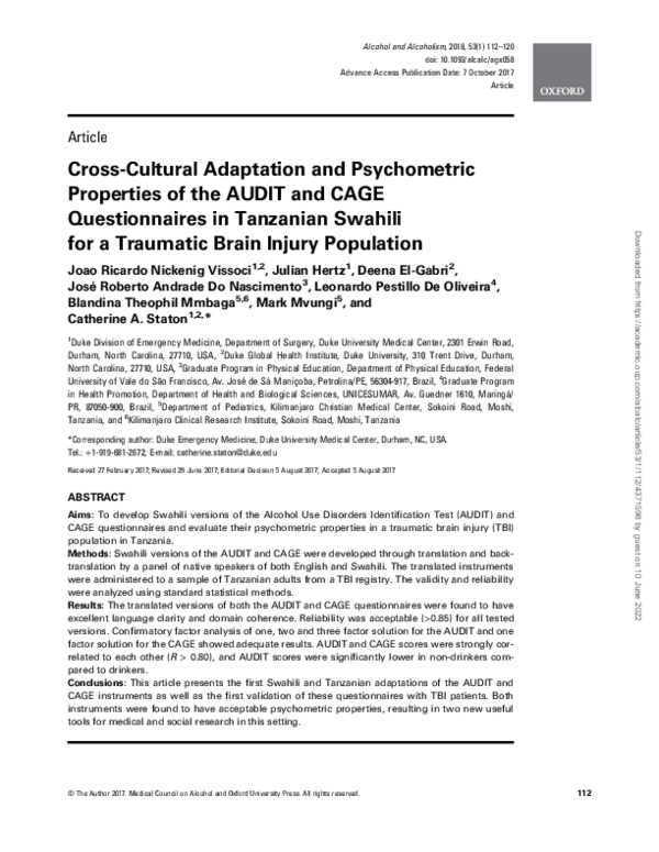 (PDF) Cross-Cultural Adaptation and Psychometric Properties of the ...
