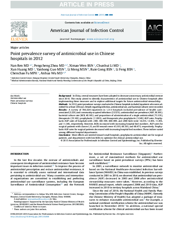 (PDF) Point prevalence survey of antimicrobial use in Chinese hospitals ...