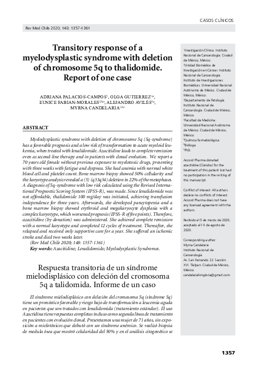 (PDF) Transitory response of a myelodysplastic syndrome with deletion ...
