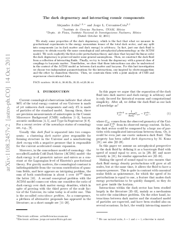 (PDF) Dark degeneracy and interacting cosmic components