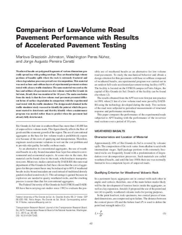 (PDF) Comparison of Low-Volume Road Pavement Performance with Results ...