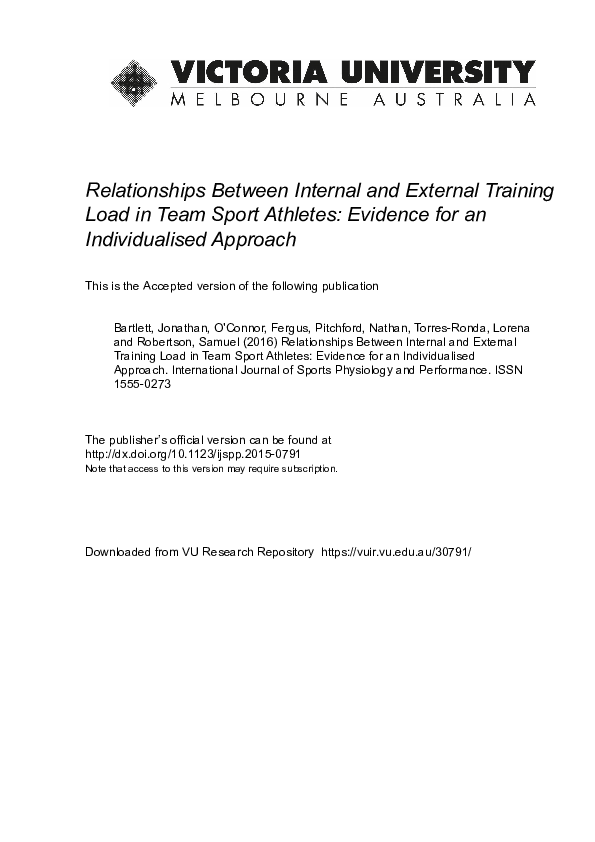 (PDF) Relationships Between Internal and External Training Load in Team ...