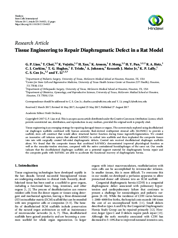(PDF) Tissue Engineering to Repair Diaphragmatic Defect in a Rat Model