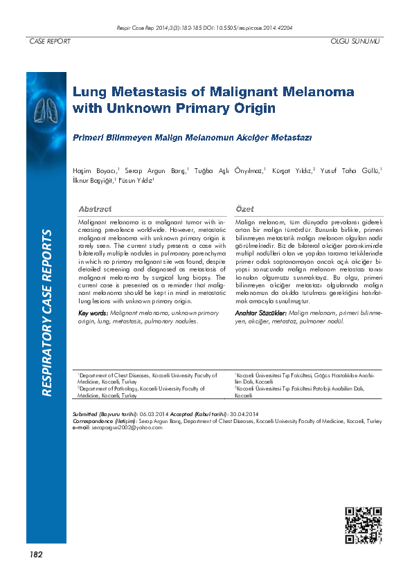 (PDF) Lung metastasis of malignant melanoma with unknown primary origin
