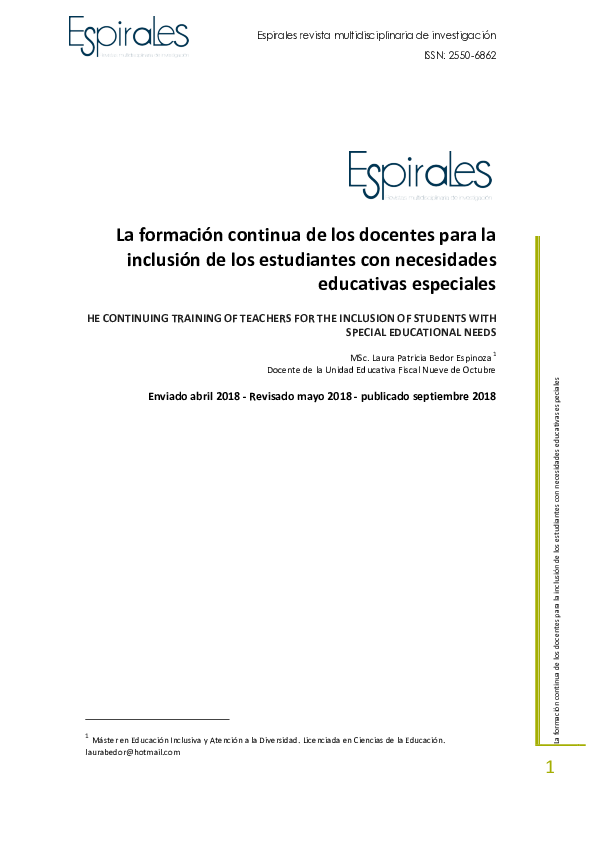 (PDF) La formación continua de los docentes para la inclusión de los ...