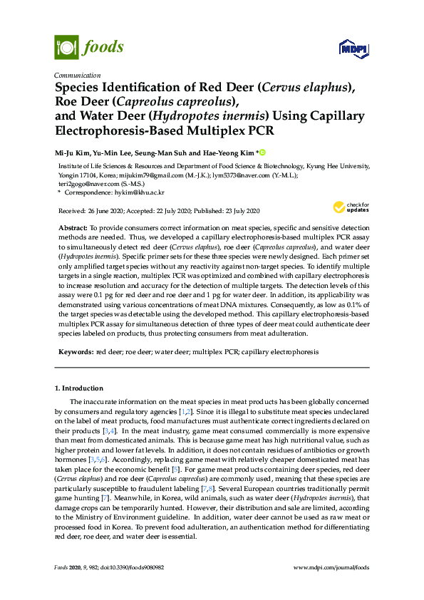 (PDF) Species Identification of Red Deer (Cervus elaphus), Roe Deer ...