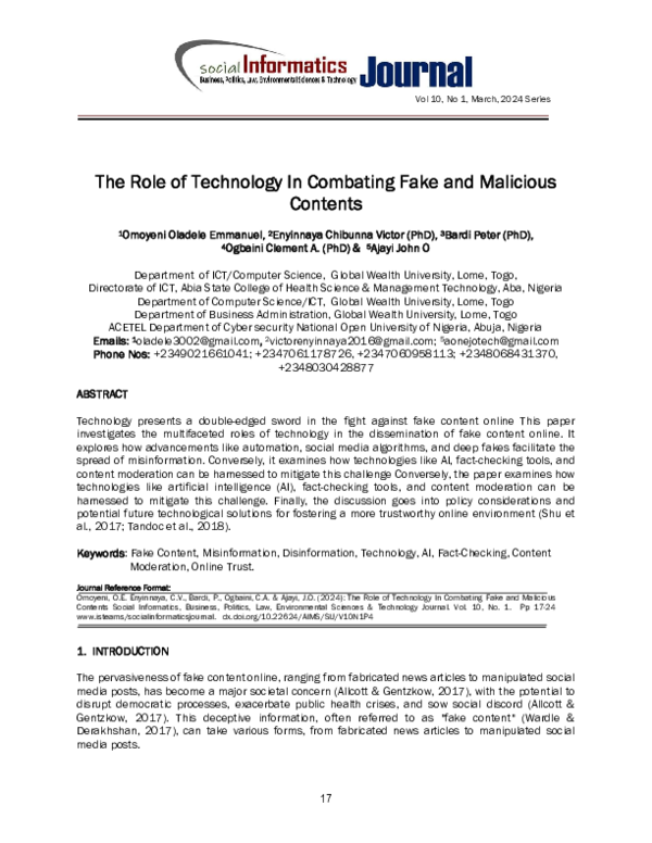 (PDF) The Role of Technology In Combating Fake and Malicious Contents