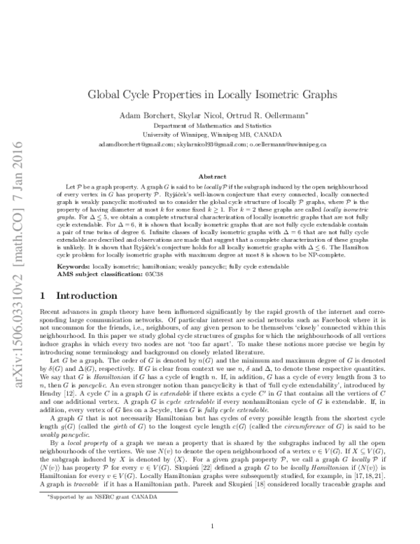 (PDF) Global cycle properties of locally isometric graphs | Ortrud ...