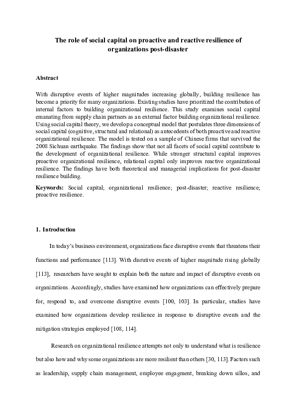 (PDF) The role of social capital on proactive and reactive resilience ...