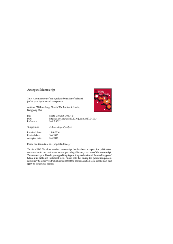 (PDF) A comparison of the pyrolysis behavior of selected β-O-4 type ...