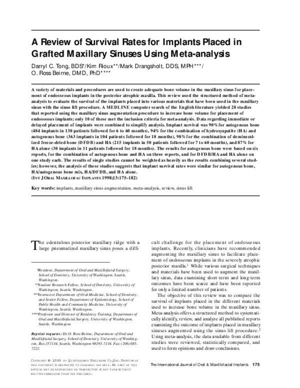 (PDF) A review of survival rates for implants placed in grafted ...